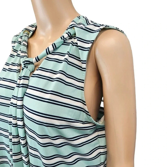 The Limited Size L Green and White Stripe Sleeveless Top with Tie - Picture 6 of 9